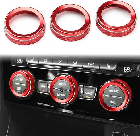 Auovo Air Conditioning Knob Trims Compatible with Jetta Atlas Taos Tiguan Golf R Passat Aluminum Alloy AC Climate Control Knob Rings Radio Volume Button Knob Covers Car Interior Accessories (Red) in Saudi Arabia
