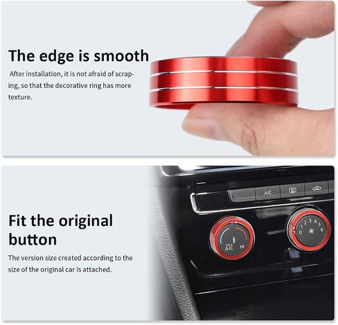 Auovo Air Conditioning Knob Trims Compatible with Jetta Atlas Taos Tiguan Golf R Passat Aluminum Alloy AC Climate Control Knob Rings Radio Volume Button Knob Covers Car Interior Accessories (Red) in Saudi Arabia