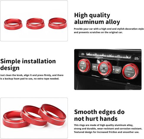Auovo Air Conditioning Knob Trims Compatible with Jetta Atlas Taos Tiguan Golf R Passat Aluminum Alloy AC Climate Control Knob Rings Radio Volume Button Knob Covers Car Interior Accessories (Red) in Saudi Arabia