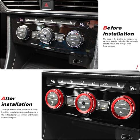 Auovo Air Conditioning Knob Trims Compatible with Jetta Atlas Taos Tiguan Golf R Passat Aluminum Alloy AC Climate Control Knob Rings Radio Volume Button Knob Covers Car Interior Accessories (Red) in Saudi Arabia