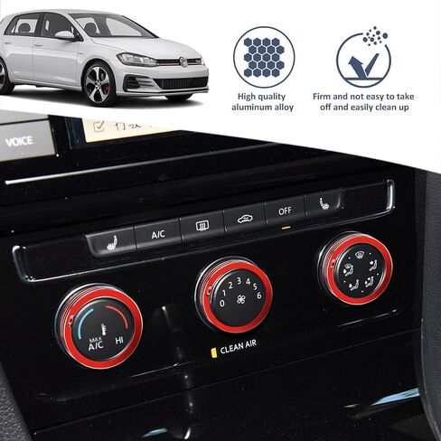 Auovo Air Conditioning Knob Trims Compatible with Jetta Atlas Taos Tiguan Golf R Passat Aluminum Alloy AC Climate Control Knob Rings Radio Volume Button Knob Covers Car Interior Accessories (Red) in Saudi Arabia