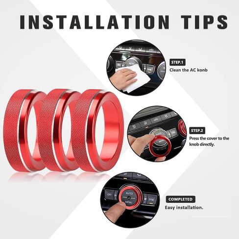 Auovo Air Conditioning Knob Trims Compatible with Jetta Atlas Taos Tiguan Golf R Passat Aluminum Alloy AC Climate Control Knob Rings Radio Volume Button Knob Covers Car Interior Accessories (Red) in Saudi Arabia