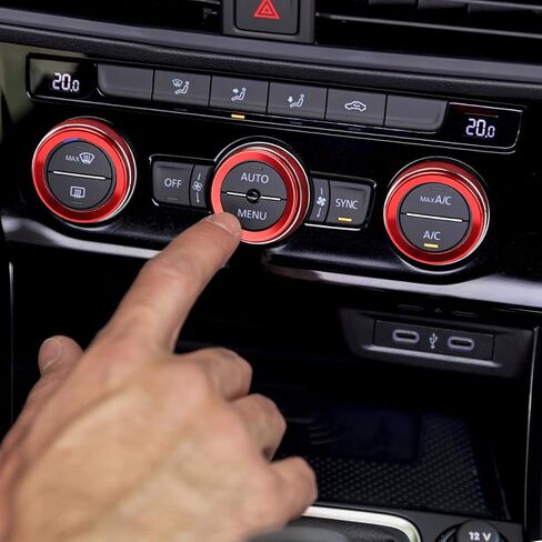 Auovo Air Conditioning Knob Trims Compatible with Jetta Atlas Taos Tiguan Golf R Passat Aluminum Alloy AC Climate Control Knob Rings Radio Volume Button Knob Covers Car Interior Accessories (Red) in Saudi Arabia