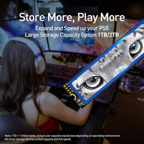 MOVE SPEED HB7450 512GB SSD for PS5 with Heatsink, PCIe 4.0 NVMe M.2 Internal Solid State Drive - Up to 7450MB/s, 3D NAND Storage Expansion Compatible with PS5, Desktops and Laptops in Saudi Arabia