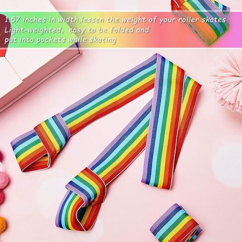 2 Pieces Rainbow Skate Leash Adjustable Skate Boot Carrier Strap Skate Shoulder Sling Leash Roller Skate Shoulder Strap for Child Skates in Saudi Arabia