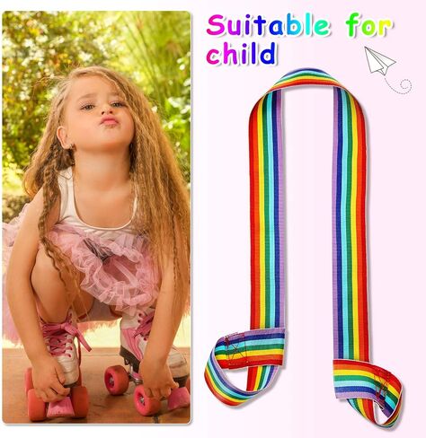 2 Pieces Rainbow Skate Leash Adjustable Skate Boot Carrier Strap Skate Shoulder Sling Leash Roller Skate Shoulder Strap for Child Skates in Saudi Arabia