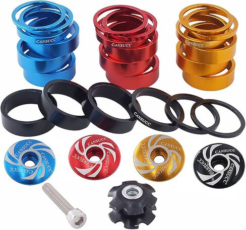 فاصل سماعة رأس للدراجة، 9 قطع من سبائك الألومنيوم MTB Road Bike Stem سماعة فاصل لجذع 1 1/8 بوصة 28.6 مم، فاصل سماعة رأس مع غطاء جذعي علوي، مسمار صامولة نجمي لسماعة الرأس، فاصل سماعة رأس شوكة دراجة MTB in Kuwait