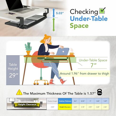 EHO Clamp-On Retractable Adjustable Keyboard Tray, Under Desk Ergonomic Keyboard Tray - Easy Tool-Free Install - Small Surface 20" (24.8" Including Clamps) x 11.5" in Kuwait