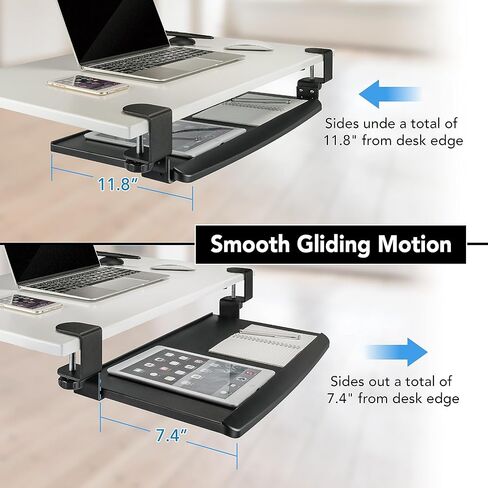 EHO Clamp-On Retractable Adjustable Keyboard Tray, Under Desk Ergonomic Keyboard Tray - Easy Tool-Free Install - Small Surface 20" (24.8" Including Clamps) x 11.5" in Kuwait