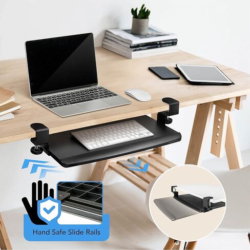 EHO Clamp-On Retractable Adjustable Keyboard Tray, Under Desk Ergonomic Keyboard Tray - Easy Tool-Free Install - Small Surface 20" (24.8" Including Clamps) x 11.5" in Kuwait