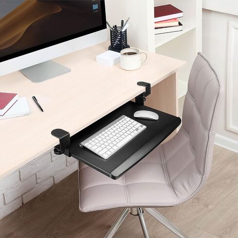 EHO Clamp-On Retractable Adjustable Keyboard Tray, Under Desk Ergonomic Keyboard Tray - Easy Tool-Free Install - Small Surface 20" (24.8" Including Clamps) x 11.5" in Kuwait