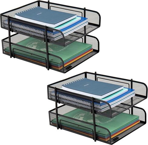 Mind Reader Stackable Paper Tray, Desktop Organizer, File Storage, Office, Metal Mesh, 10.5" L x 13.25" W x 7.5" H, 2 Pcs, Black in Saudi Arabia