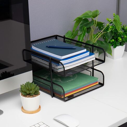 Mind Reader Stackable Paper Tray, Desktop Organizer, File Storage, Office, Metal Mesh, 10.5" L x 13.25" W x 7.5" H, 2 Pcs, Black in Saudi Arabia