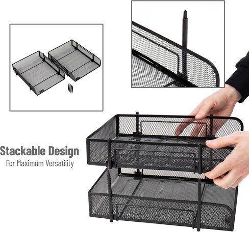 Mind Reader Stackable Paper Tray, Desktop Organizer, File Storage, Office, Metal Mesh, 10.5" L x 13.25" W x 7.5" H, 2 Pcs, Black in Saudi Arabia