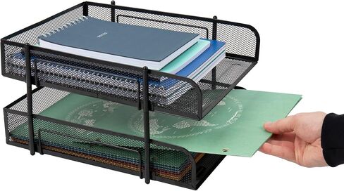 Mind Reader Stackable Paper Tray, Desktop Organizer, File Storage, Office, Metal Mesh, 10.5" L x 13.25" W x 7.5" H, 2 Pcs, Black in Saudi Arabia