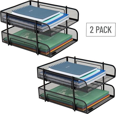 Mind Reader Stackable Paper Tray, Desktop Organizer, File Storage, Office, Metal Mesh, 10.5" L x 13.25" W x 7.5" H, 2 Pcs, Black in Saudi Arabia