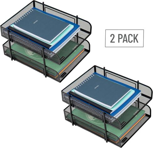 Mind Reader Stackable Paper Tray, Desktop Organizer, File Storage, Office, Metal Mesh, 10.5" L x 13.25" W x 7.5" H, 2 Pcs, Black in Saudi Arabia
