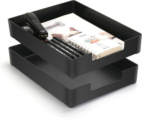 صينية بحجم حرف EsOfficce، قطعتان من صينية ورق A4 بلاستيكية قابلة للتكديس، منظم أدراج المكتب، سلة تخزين كبيرة متعددة الاستخدام للوازم المنزل المكتبية، 13 × 9.6 بوصة in Kuwait