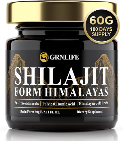 شيلاجيت راتنج شيلاجيت العضوي النقي من الهيمالايا - 600 مجم أقصى فعالية مكمل شيلاجيت طبيعي من الدرجة الذهبية مع 85+ من المعادن النزرة وحمض الفولفيك للطاقة والمناعة، 60 جرامًا in Kuwait