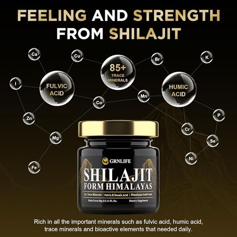 شيلاجيت راتنج شيلاجيت العضوي النقي من الهيمالايا - 600 مجم أقصى فعالية مكمل شيلاجيت طبيعي من الدرجة الذهبية مع 85+ من المعادن النزرة وحمض الفولفيك للطاقة والمناعة، 60 جرامًا in Kuwait