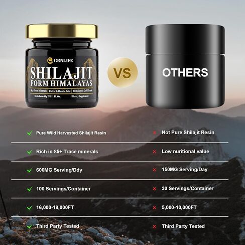 شيلاجيت راتنج شيلاجيت العضوي النقي من الهيمالايا - 600 مجم أقصى فعالية مكمل شيلاجيت طبيعي من الدرجة الذهبية مع 85+ من المعادن النزرة وحمض الفولفيك للطاقة والمناعة، 60 جرامًا in Kuwait