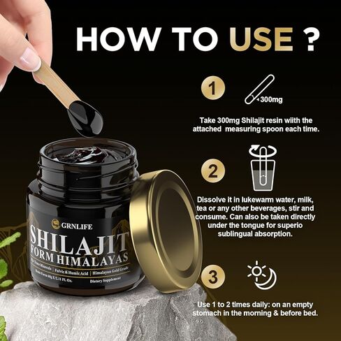 شيلاجيت راتنج شيلاجيت العضوي النقي من الهيمالايا - 600 مجم أقصى فعالية مكمل شيلاجيت طبيعي من الدرجة الذهبية مع 85+ من المعادن النزرة وحمض الفولفيك للطاقة والمناعة، 60 جرامًا in Kuwait