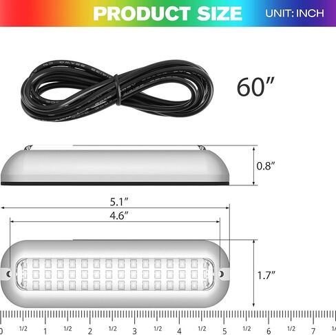 HUSUKU منتصف 42LED 1500LM أضواء LED البحرية للقوارب تحت الماء (أبيض)، قطعتين، 5.1 بوصة، IP68، 316 الفولاذ المقاوم للصدأ، سطح جبل لليخوت عائم المراكب الشراعية كاياك سكيف داك جون أكسنت باس قارب الصيد in Saudi Arabia