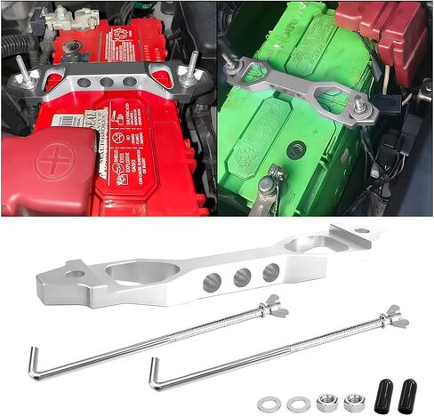 Battery Hold Down Sets, Billet Aluminum Alloy Car Battery Tie Down Bracket, Automotive Crossbar Holder Lock Mount with Galvanized Iron J Bolts, Car Accessories for Most Vehicles (Red) in Saudi Arabia