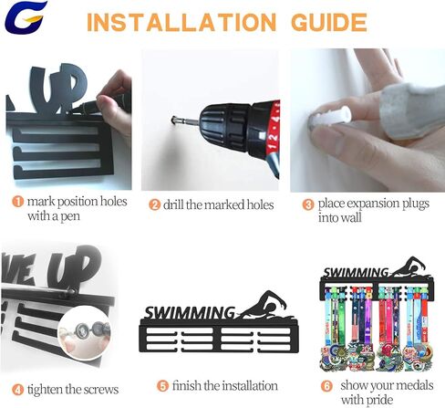 حامل ميداليات السباحة من جينوفيز، حامل شماعات لعرض الميداليات للسباح، معدن فولاذي أسود قوي، مثبت على الحائط أكثر من 50 ميدالية in Kuwait