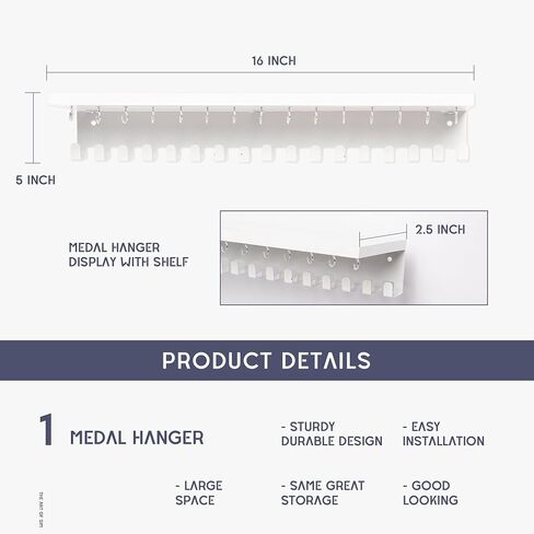 Defined Deco Medal Hanger Display and Trophy Shelf with 32 Hooks-Wooden Medal Holder for Wall Mount Ribbon Display-Trophy Display Shelf for Gymnastics, Soccer, Running Race Medals Awards Rack. in Saudi Arabia