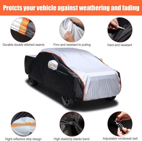 غطاء شاحنة Sailnovo، أغطية سيارة شاحنة بيك أب كاملة في الهواء الطلق شديدة التحمل ومقاومة للماء في جميع الأحوال الجوية، تناسب Ford F-150 F-250 F-350، شيفروليه سيلفرادو/GMC Sierra 1500-3500، Nissan Titan 2008-2015 إلخ in Kuwait