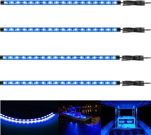Vbakor Boat Led Strip Lights، 4 قطع 24 بوصة للقوارب البحرية الداخلية أضواء الملاحة على سطح السفينة، شريط أضواء LED بحري فائق السطوع مقاوم للماء لقارب صيد عائم 12 فولت يخت قارب شراعي كاياك (أزرق) in Kuwait