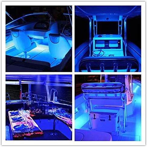 Vbakor Boat Led Strip Lights، 4 قطع 24 بوصة للقوارب البحرية الداخلية أضواء الملاحة على سطح السفينة، شريط أضواء LED بحري فائق السطوع مقاوم للماء لقارب صيد عائم 12 فولت يخت قارب شراعي كاياك (أزرق) in Kuwait
