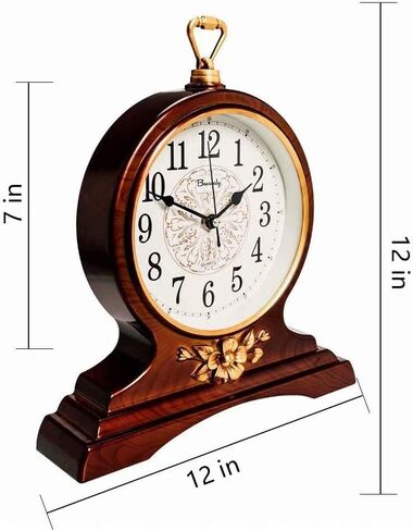 Mantel Clock, 12-Inch Mantel Clock, Silent Movement, Non-Ticking, for Living Room and Kitchen Decoration (Brown) in Kuwait