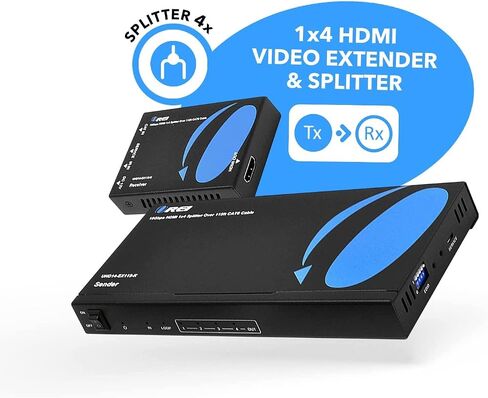 موزع موسع HDMI OREI 4K 1x4، كابل متعدد فوق واحد CAT6/7 4K@60 هرتز 4:4:4 HDCP 2.2 مع إدارة EDID عن بعد بالأشعة تحت الحمراء - ما يصل إلى 100 قدم - حلقة خارجية - زمن وصول منخفض - دعم كامل in Saudi Arabia