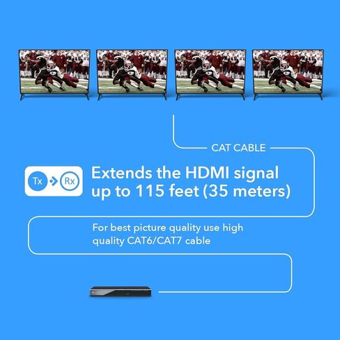 موزع موسع HDMI OREI 4K 1x4، كابل متعدد فوق واحد CAT6/7 4K@60 هرتز 4:4:4 HDCP 2.2 مع إدارة EDID عن بعد بالأشعة تحت الحمراء - ما يصل إلى 100 قدم - حلقة خارجية - زمن وصول منخفض - دعم كامل in Saudi Arabia