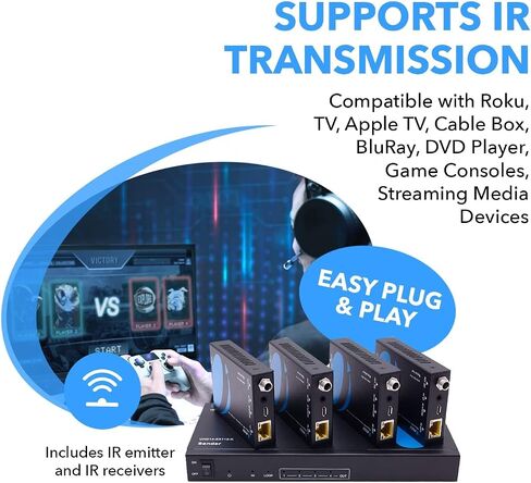 موزع موسع HDMI OREI 4K 1x4، كابل متعدد فوق واحد CAT6/7 4K@60 هرتز 4:4:4 HDCP 2.2 مع إدارة EDID عن بعد بالأشعة تحت الحمراء - ما يصل إلى 100 قدم - حلقة خارجية - زمن وصول منخفض - دعم كامل in Saudi Arabia