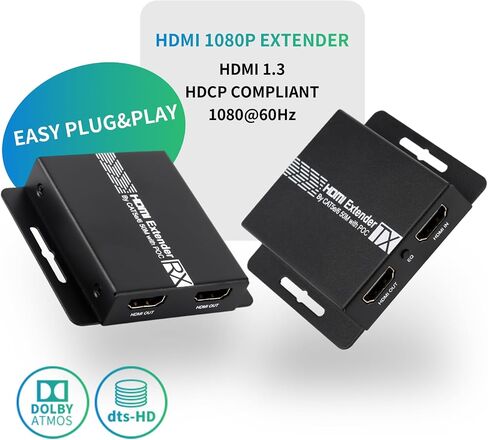 موسع HDMI KAIVMAN فوق Cat5e/6 حتى 196 قدمًا - موسع HDMI Ethernet Balun مع جهاز تحكم عن بعد بالأشعة تحت الحمراء، حلقة خارجية - يدعم دقة عالية كاملة 1080P@60 هرتز، EDID تلقائي، زمن انتقال صفر، منفذا إخراج in Saudi Arabia