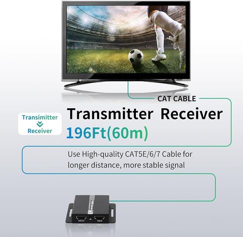 موسع HDMI KAIVMAN فوق Cat5e/6 حتى 196 قدمًا - موسع HDMI Ethernet Balun مع جهاز تحكم عن بعد بالأشعة تحت الحمراء، حلقة خارجية - يدعم دقة عالية كاملة 1080P@60 هرتز، EDID تلقائي، زمن انتقال صفر، منفذا إخراج in Saudi Arabia