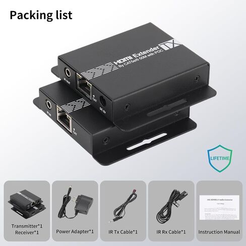 موسع HDMI KAIVMAN فوق Cat5e/6 حتى 196 قدمًا - موسع HDMI Ethernet Balun مع جهاز تحكم عن بعد بالأشعة تحت الحمراء، حلقة خارجية - يدعم دقة عالية كاملة 1080P@60 هرتز، EDID تلقائي، زمن انتقال صفر، منفذا إخراج in Saudi Arabia