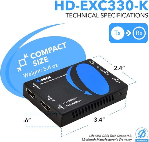 OREI HDMI Over IP Extender 4K@60Hz 500ft Loop Out 1G HDCP 1.4, One-Way IR | 4K HDMI Extender, HDMI Over IP – 18Gbps, HDR Pass-Through, RS-232 Control, Low-Latency ipcolor STREAM Technology in Saudi Arabia