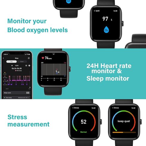 DR.VIVA Fitness Tracker for Men, Smart Watch Fitness Activity Tracker with Heart Rate Monitor, 1.69" Full Touch Screen Blood Oxygen Sleep Monitor 7-Day Battery 12 Sport Modes 5ATM Waterproof, Black in Saudi Arabia
