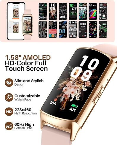ساعة ذكية لتتبع اللياقة البدنية (الرد/إجراء المكالمات)، شاشة AMOLED مقاس 1.58 بوصة، مراقب معدل ضربات القلب والأكسجين في الدم وضغط الدم على مدار الساعة طوال أيام الأسبوع، 114+ وضع رياضي مقاوم للماء لهاتف Android iPhone والنساء والرجال in Saudi Arabia