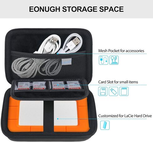 حقيبة حمل القرص الصلب Lacdo لجهاز LaCie متين/متين صغير/متين Thunderbolt USB-C محرك الأقراص الصلبة الخارجي المحمول HDD LAC9000298 1 تيرابايت 2 تيرابايت 4 تيرابايت 5 تيرابايت EVA حقيبة سفر واقية مضادة للصدمات، أسود in Kuwait