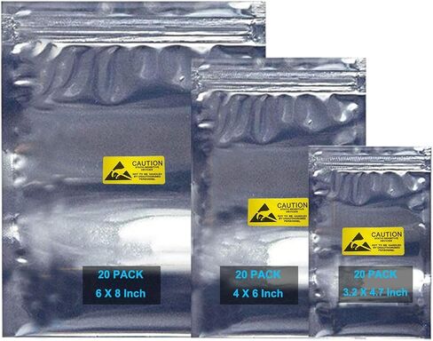 أكياس مضادة للكهرباء الساكنة حقيبة حماية ESD مع ملصقات مضادة للكهرباء الساكنة لمحرك الأقراص الصلبة SSD HDD اللوحة الأم وبطاقة الفيديو RAM للأجهزة الإلكترونية (حقيبة مسطحة - 12 × 16 - 20 قطعة) in Saudi Arabia
