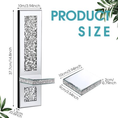 مجموعة من 4 حامل شموع حائطي من الكريستال Crush Diamond مقاس 17.3 × 6.3 بوصة شمعدانات شموع عاكسة فضية مستطيلة الشكل لتزيين الحائط لغرفة المعيشة وغرفة الطعام وغرفة النوم وديكورات المنزل in Kuwait