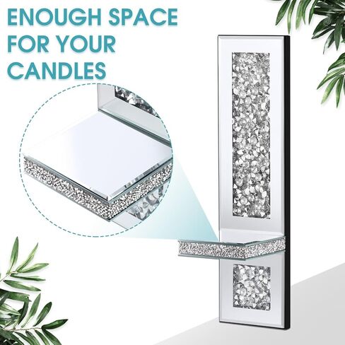 مجموعة من 4 حامل شموع حائطي من الكريستال Crush Diamond مقاس 17.3 × 6.3 بوصة شمعدانات شموع عاكسة فضية مستطيلة الشكل لتزيين الحائط لغرفة المعيشة وغرفة الطعام وغرفة النوم وديكورات المنزل in Kuwait