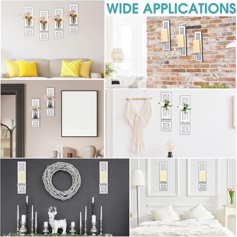 مجموعة من 4 حامل شموع حائطي من الكريستال Crush Diamond مقاس 17.3 × 6.3 بوصة شمعدانات شموع عاكسة فضية مستطيلة الشكل لتزيين الحائط لغرفة المعيشة وغرفة الطعام وغرفة النوم وديكورات المنزل in Kuwait