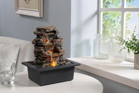 MAOCHI Tabletop Water Fountain, Home Décor Soothing Sound Machine with Automatic Pump, Deep Basin and Natural River Rocks. Indoor Zen Relaxation for Office, Living Room, or Bedroom Décor. in Saudi Arabia
