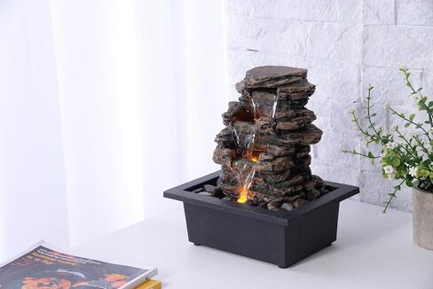 MAOCHI Tabletop Water Fountain, Home Décor Soothing Sound Machine with Automatic Pump, Deep Basin and Natural River Rocks. Indoor Zen Relaxation for Office, Living Room, or Bedroom Décor. in Saudi Arabia